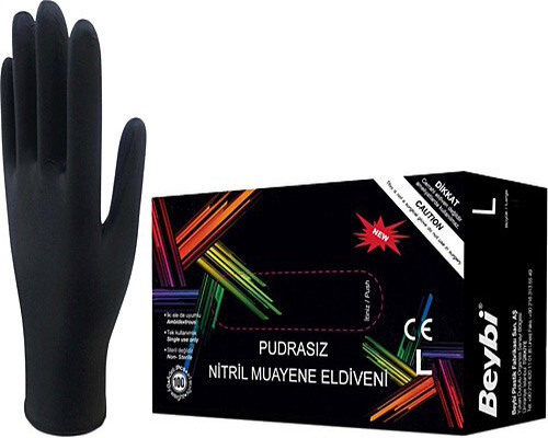  - Nitril Siyah Pudrasız Ameliyat Eldiveni L